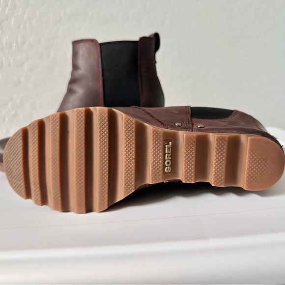 Sorel Lea Chelsea Boots Womens 8.5 Redwood Brown Leather Waterproof Ankle Wedge - Picture 7 of 12